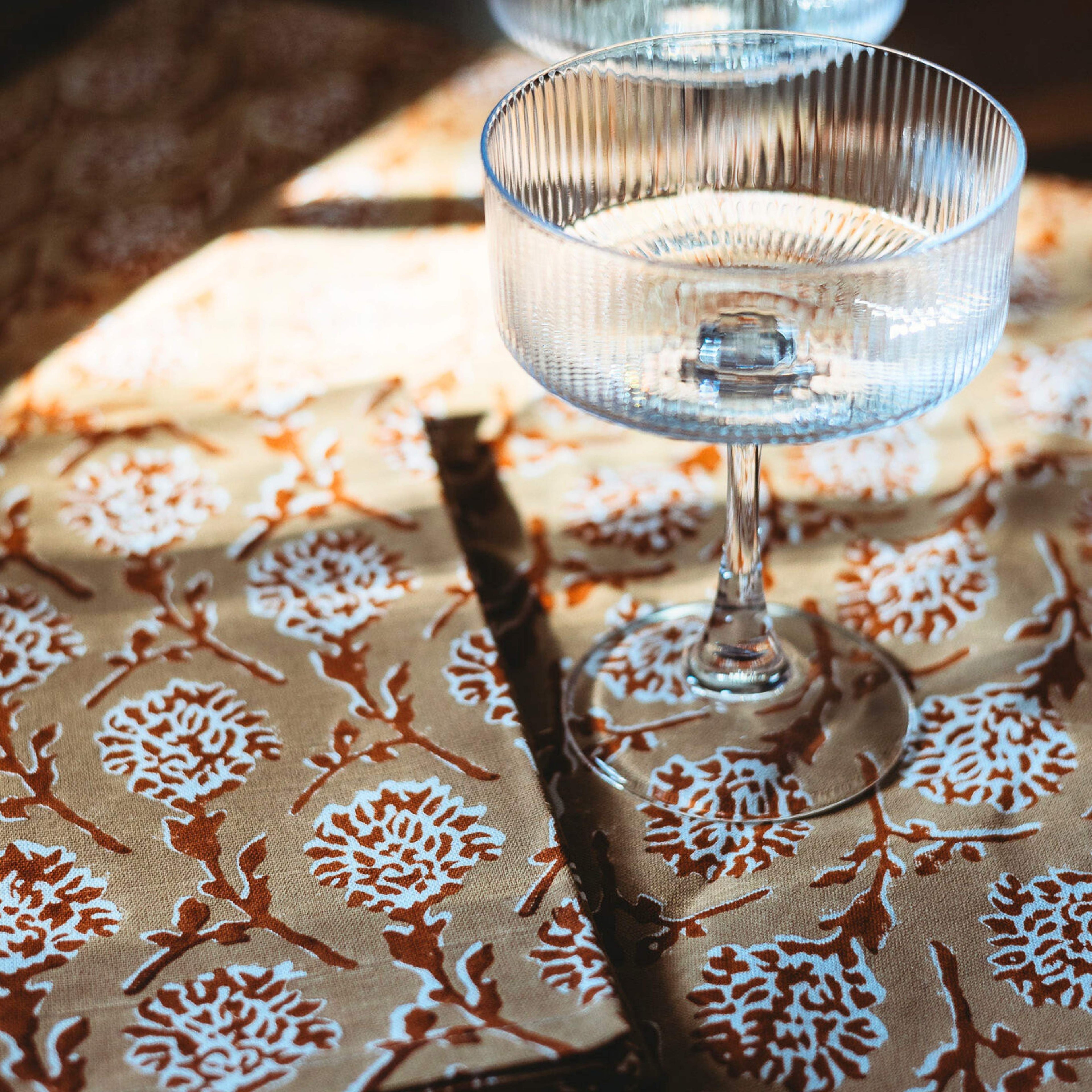 Nikhar Linen Table Runner with Mughal Chrysanthemum Motif