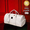 White Leather Weekender Duffle Bag with Dual Shoe Compartments