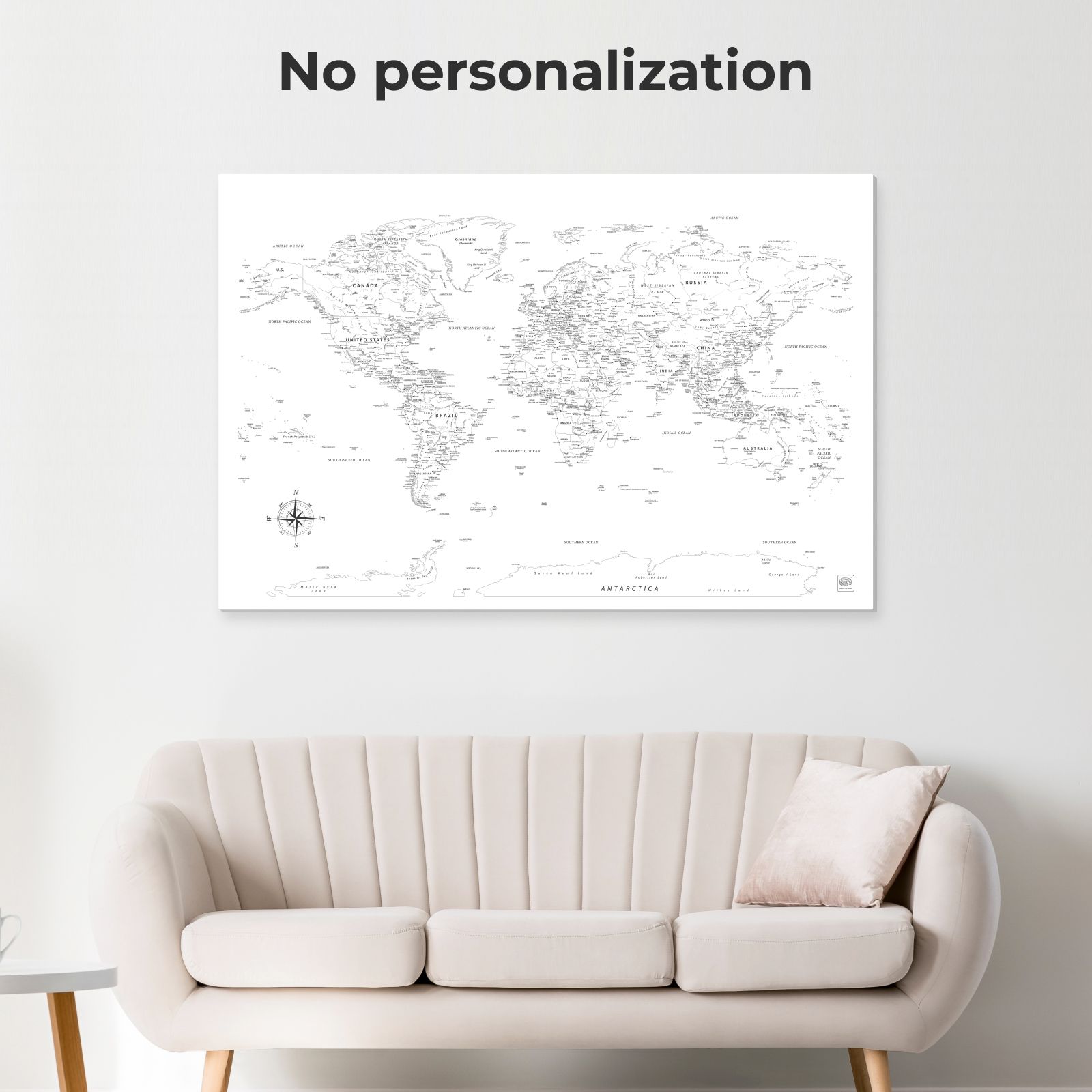 World Map Canvas Wall Art Painting in White