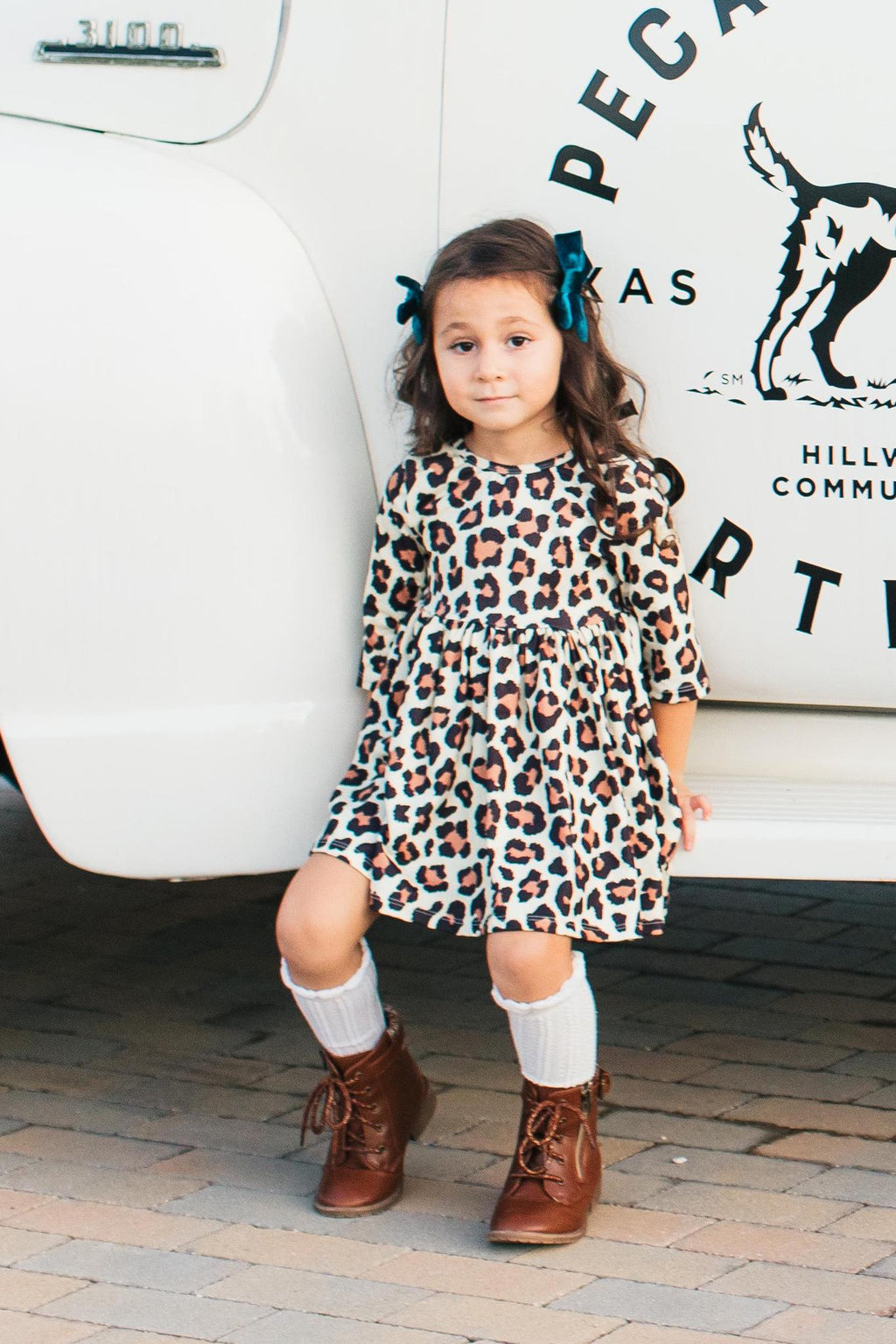 Wild One Leopard Print 3/4 Sleeve Twirl Dress for Toddlers - Image 3