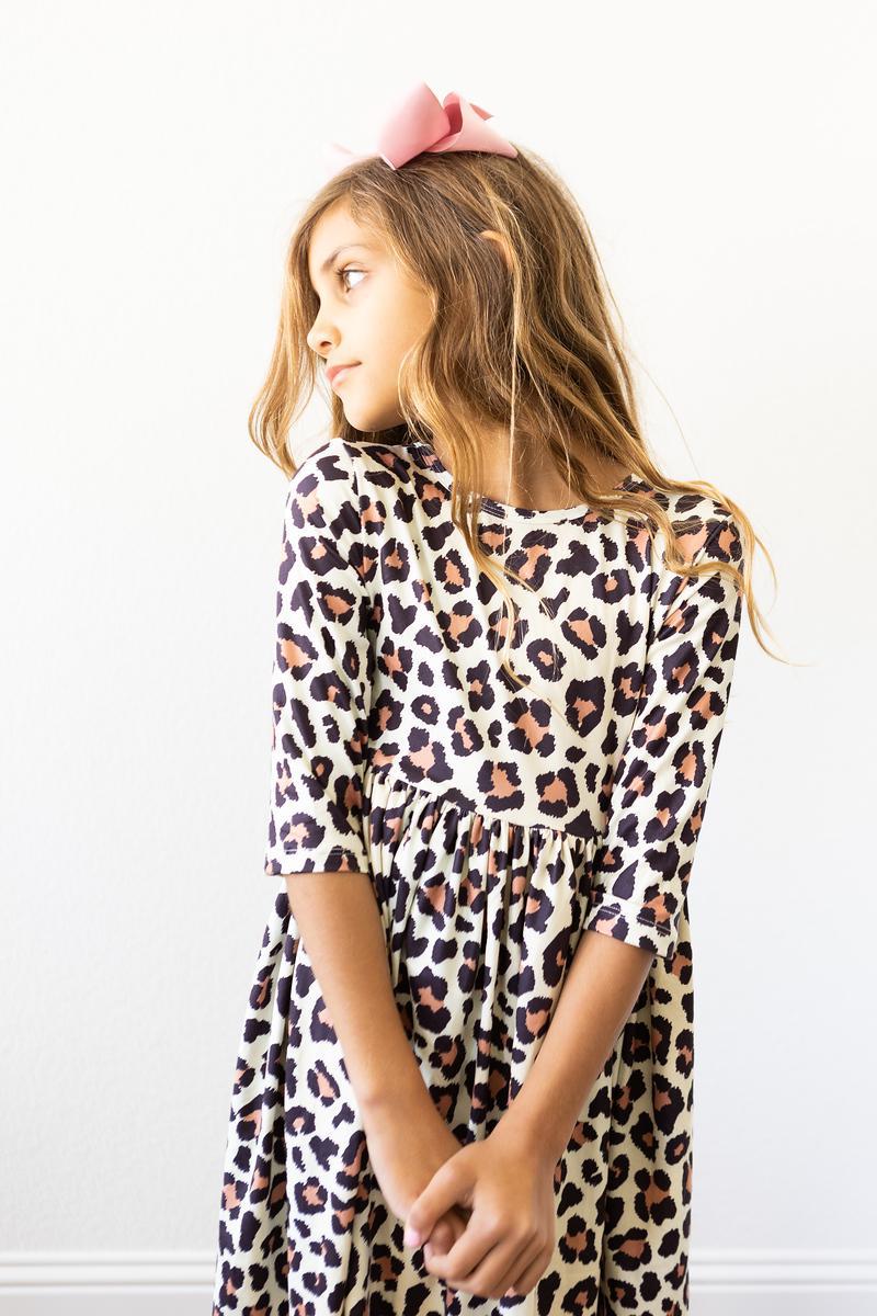 Wild One Leopard Print 3/4 Sleeve Twirl Dress for Toddlers - Image 7