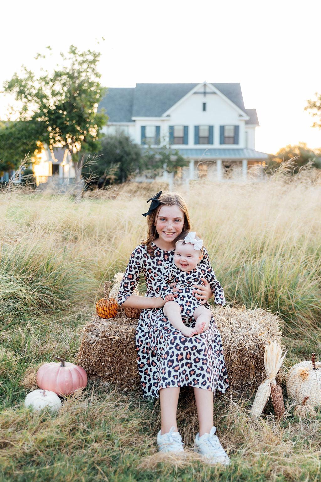 Wild One Leopard Print 3/4 Sleeve Twirl Dress for Toddlers - Image 2