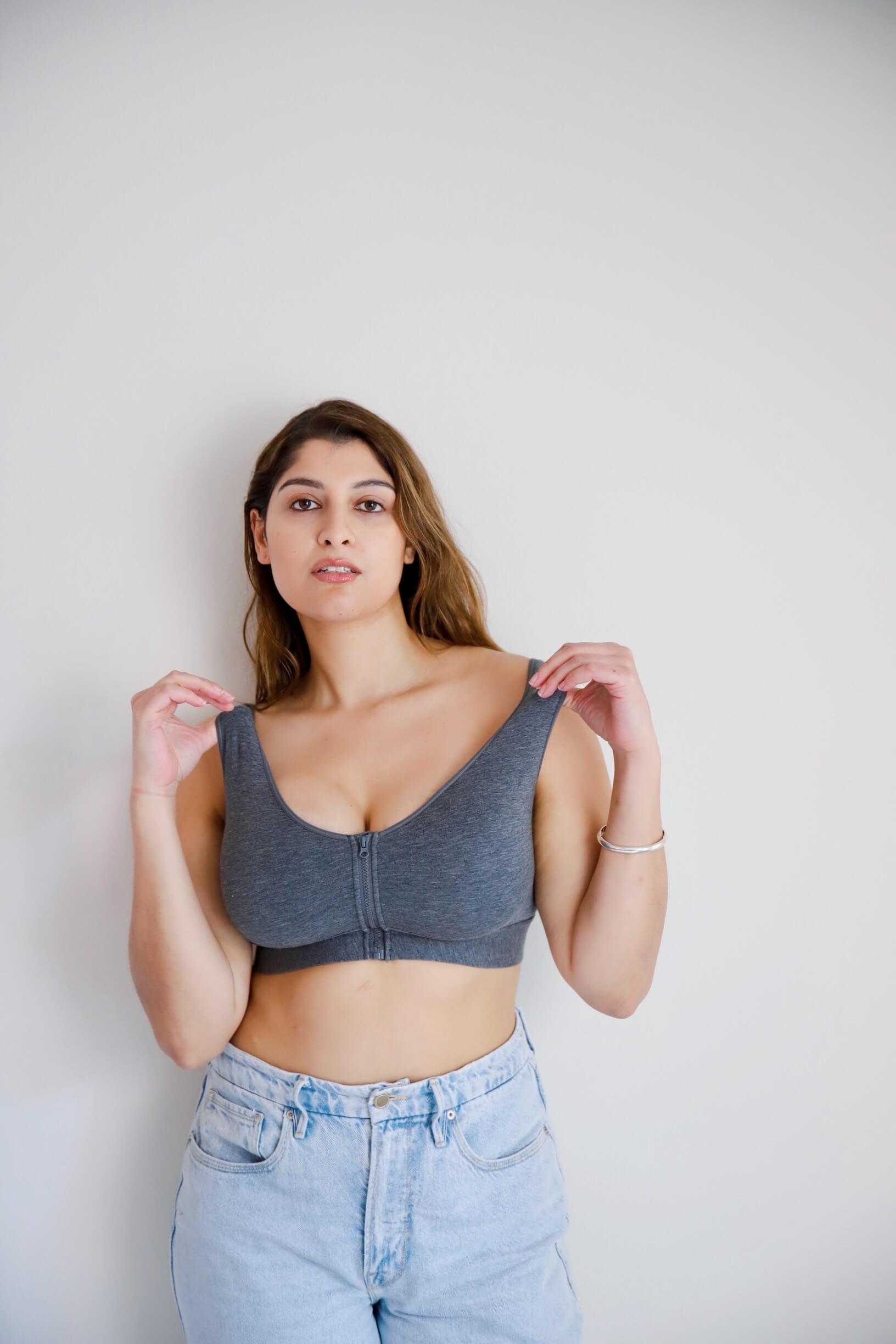 Wilderness Front-Closure Cotton Modal Bralette in Grey