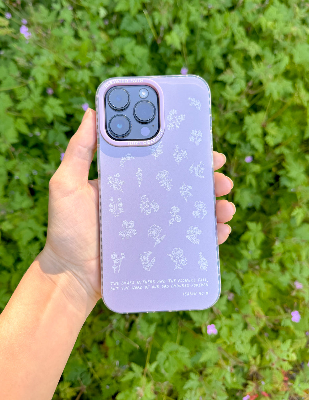 Wildflower iPhone Case in Lavender with Floral Scripture Design