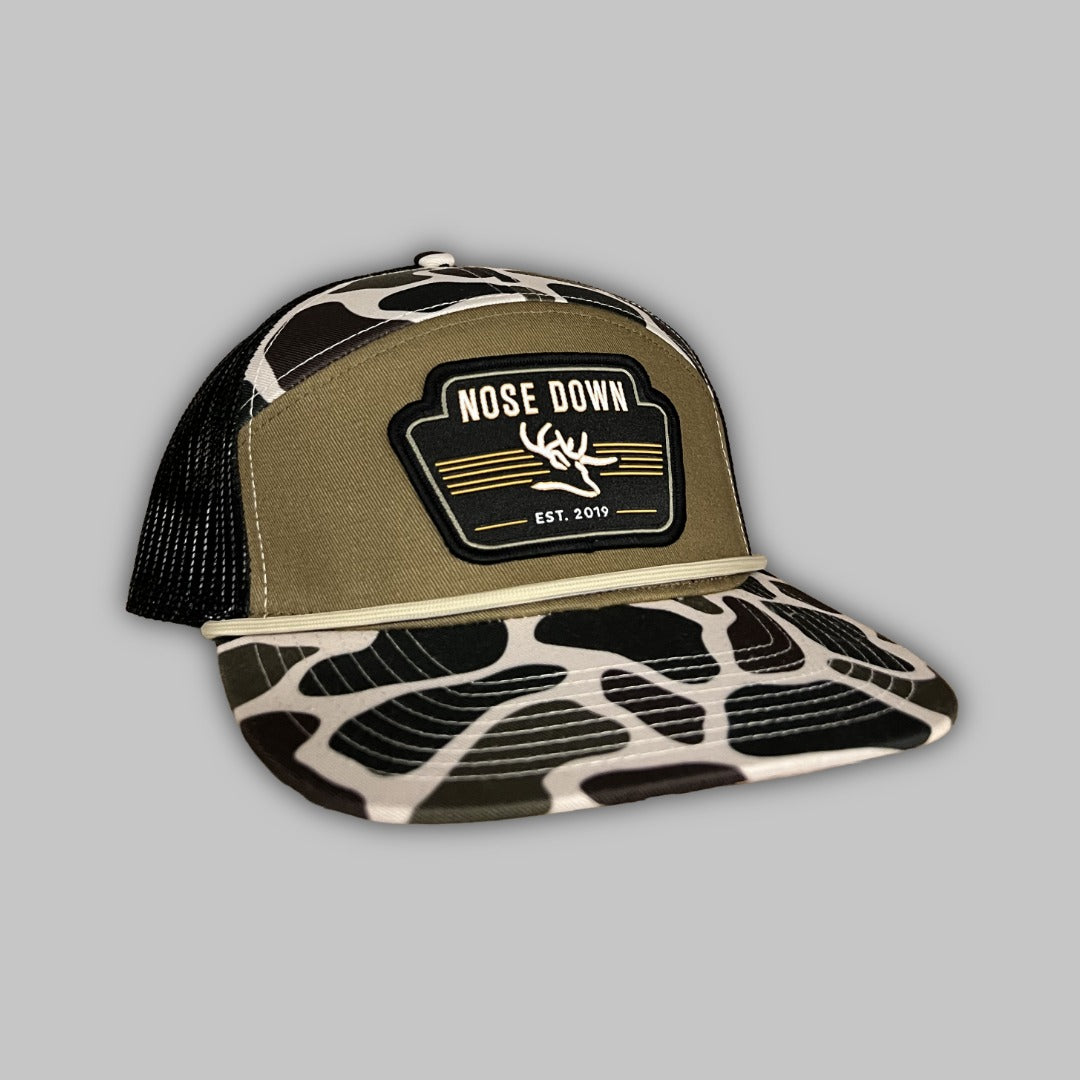 Vintage Black Woven 7 Panel Hat - Structured Streetwear Cap