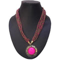 Close-up of a stylish pink beaded necklace for women