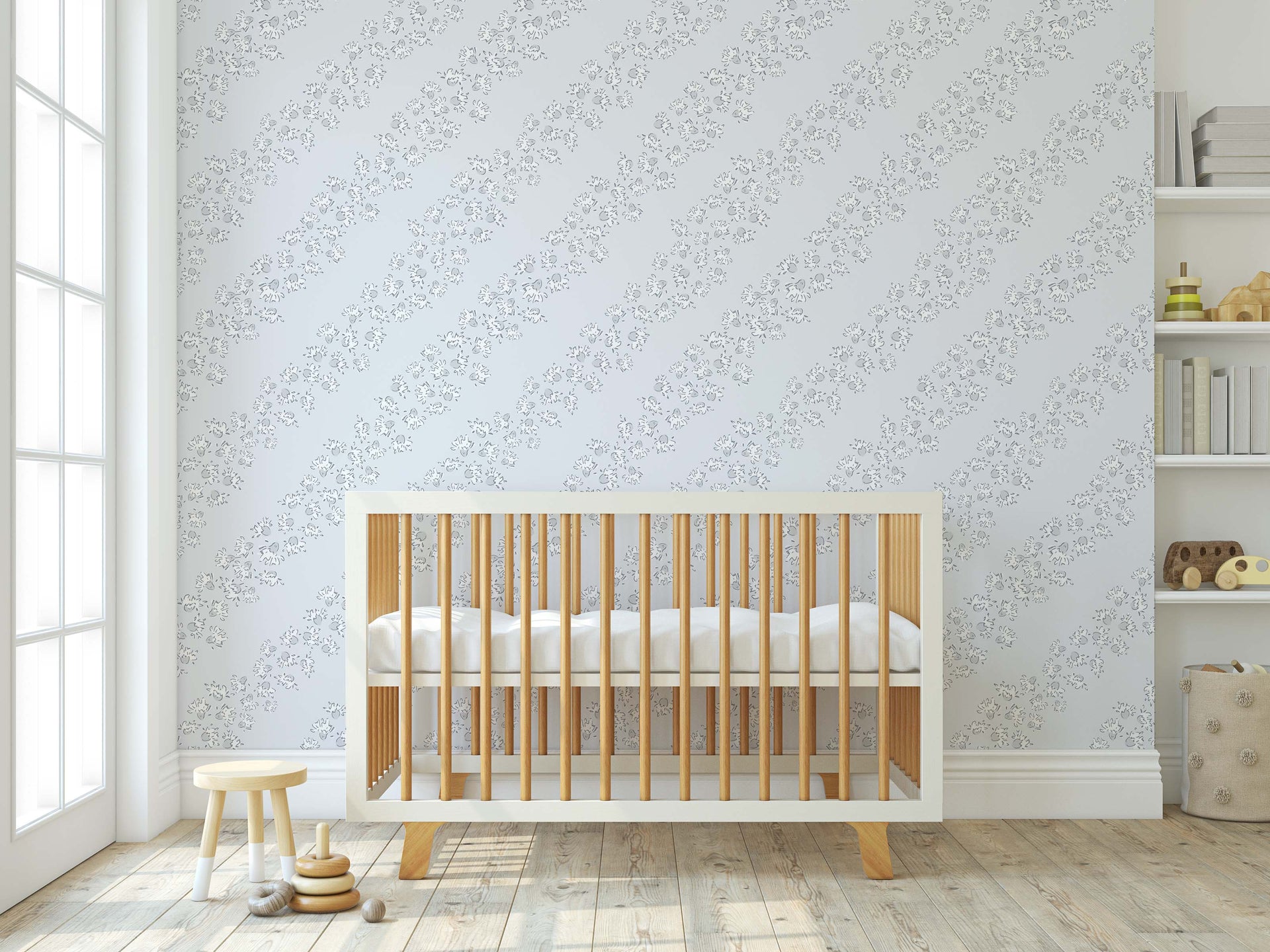 Winnie Floral Wallpaper in Blush-Pink and White