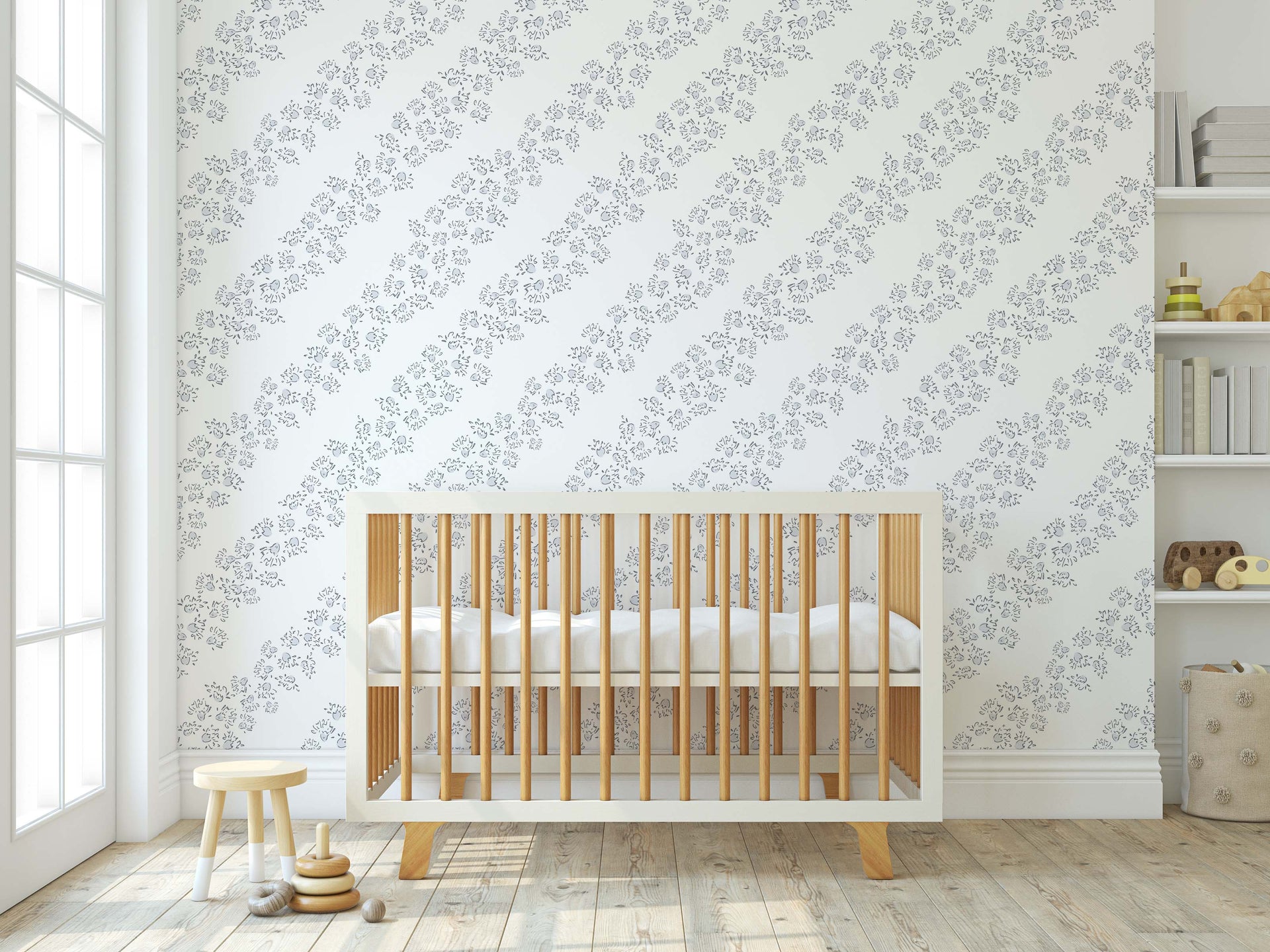 Winnie Floral Wallpaper in Blush-Pink and White