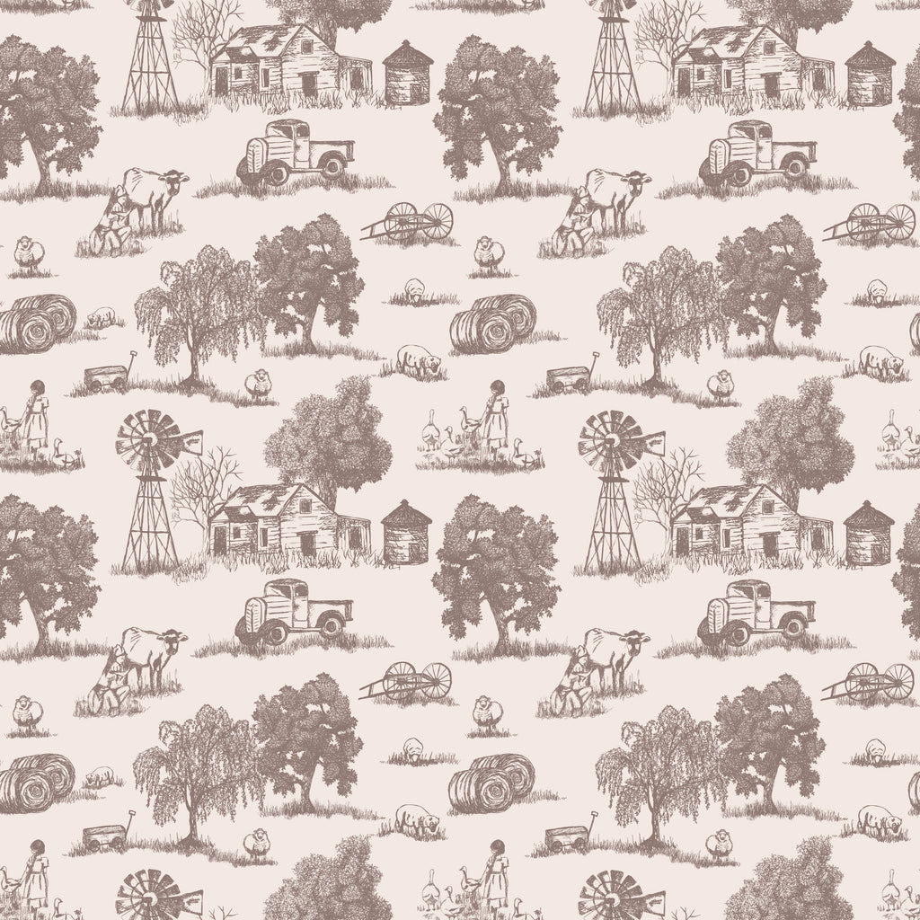 Winona Vintage Farmhouse Wallpaper in Grey and Off-White