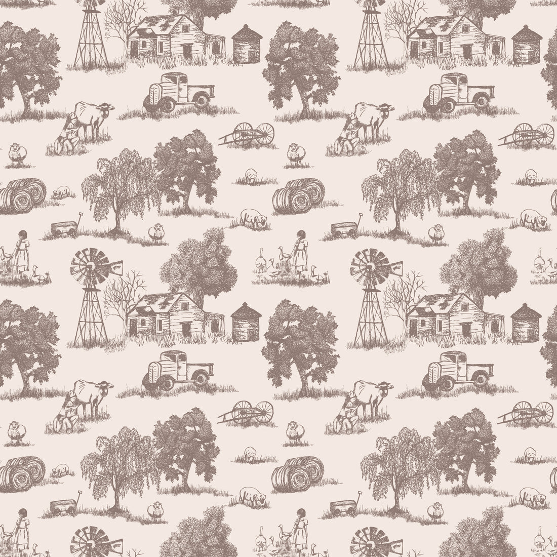 Winona Vintage Farmhouse Wallpaper in Grey and Off-White