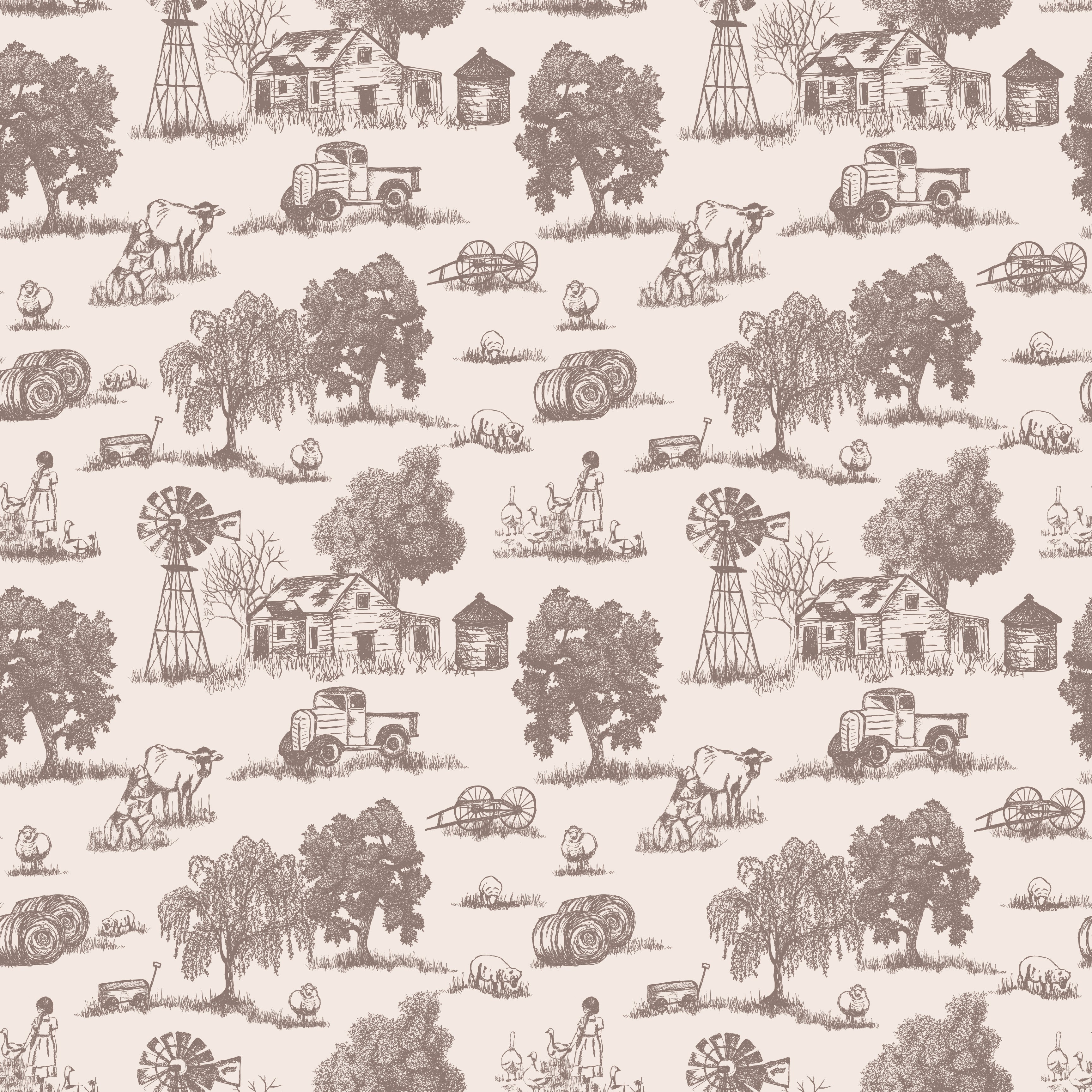 Winona Vintage Farmhouse Wallpaper in Grey and Off-White
