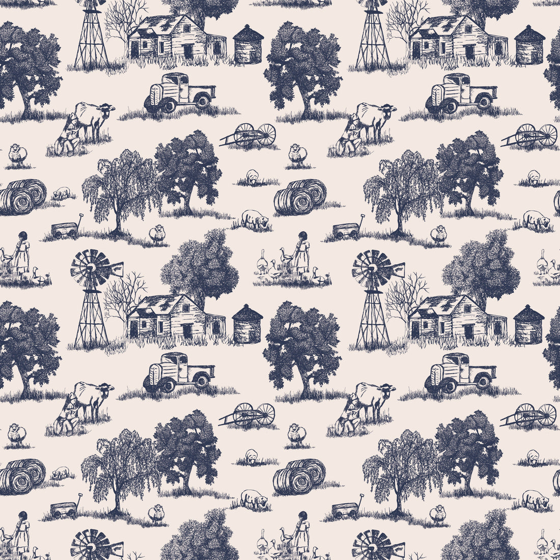 Winona Vintage Farmhouse Wallpaper in Grey and Off-White