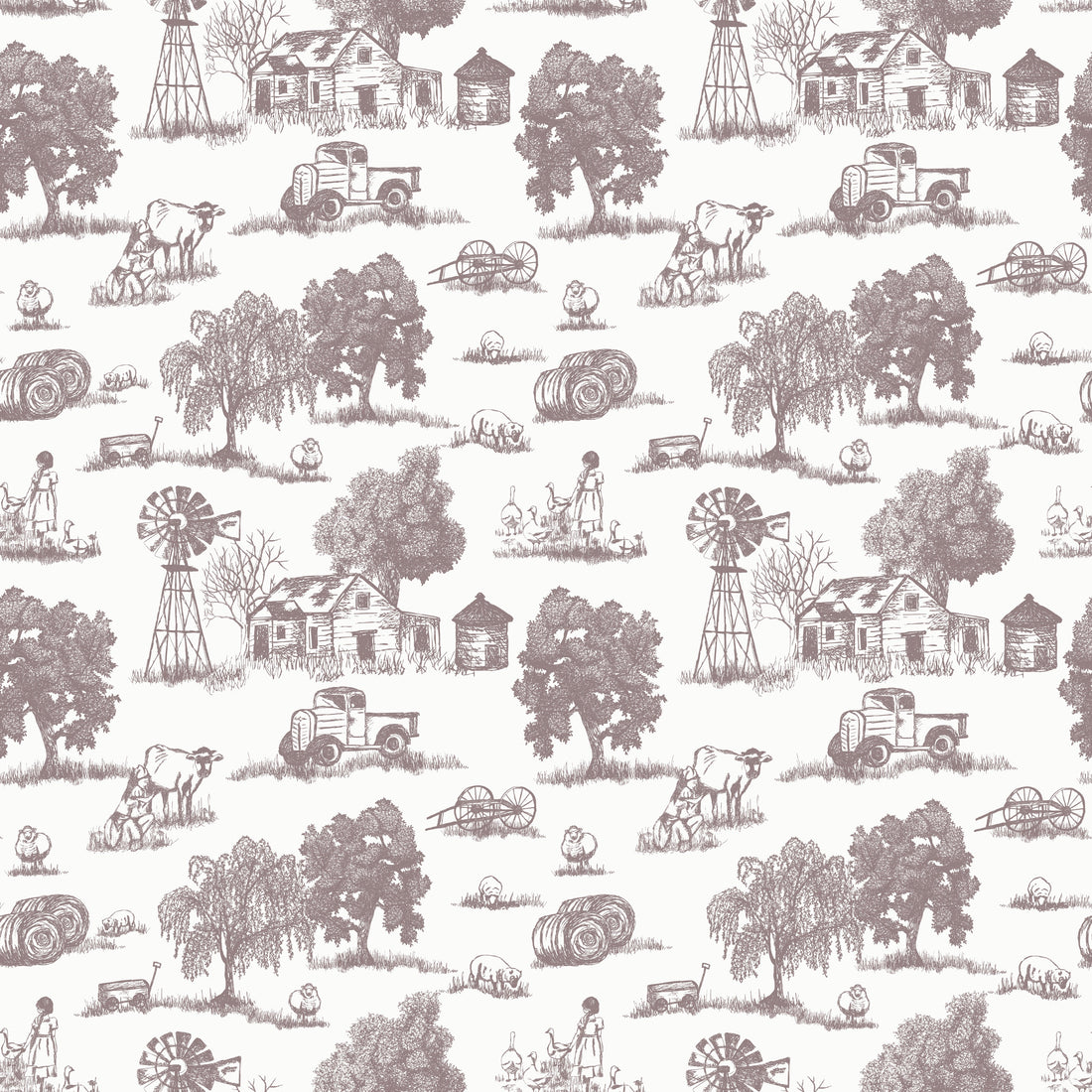 Winona Vintage Farmhouse Wallpaper in Grey and Off-White