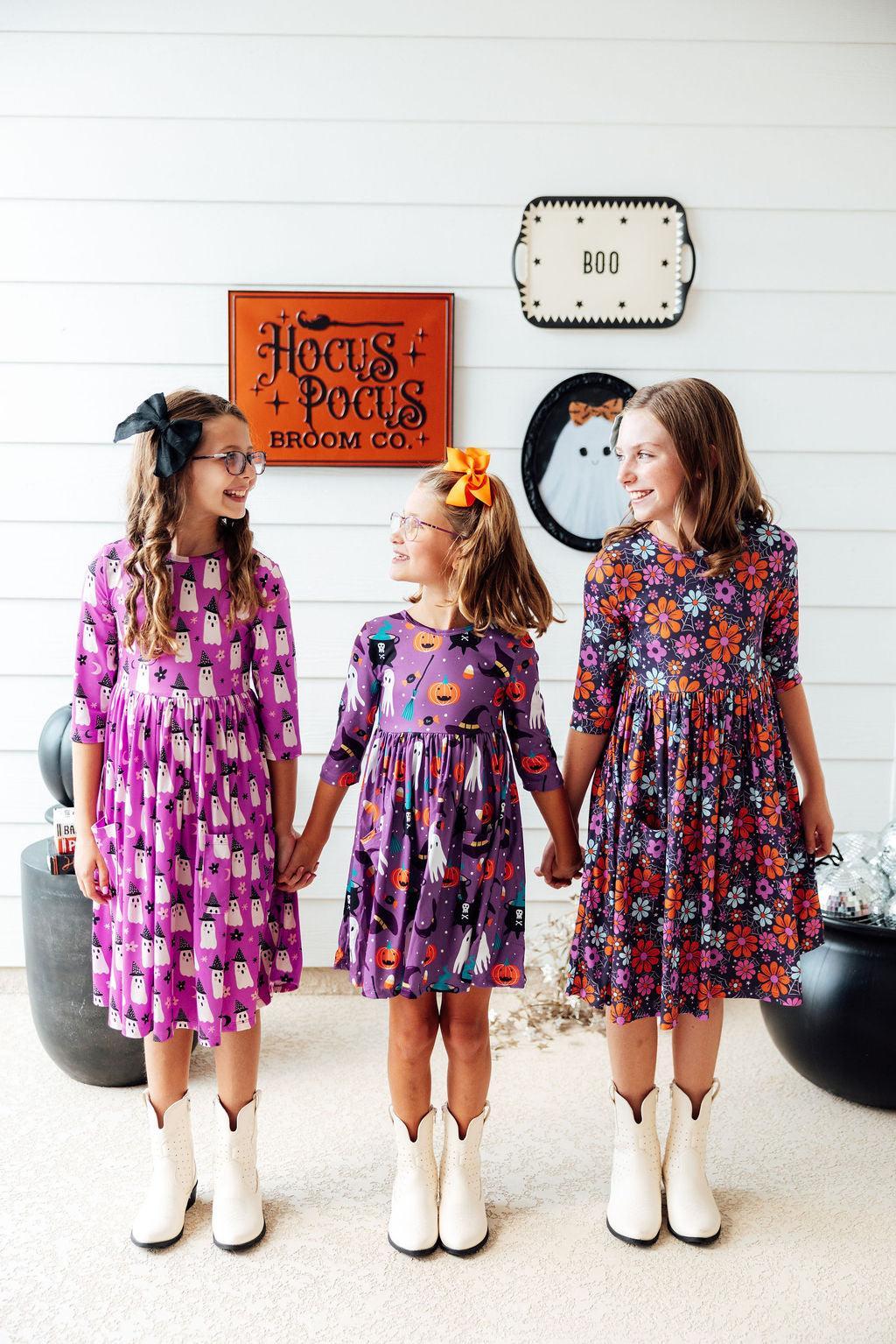 Witches Boo 3/4 Sleeve Pocket Twirl Dress