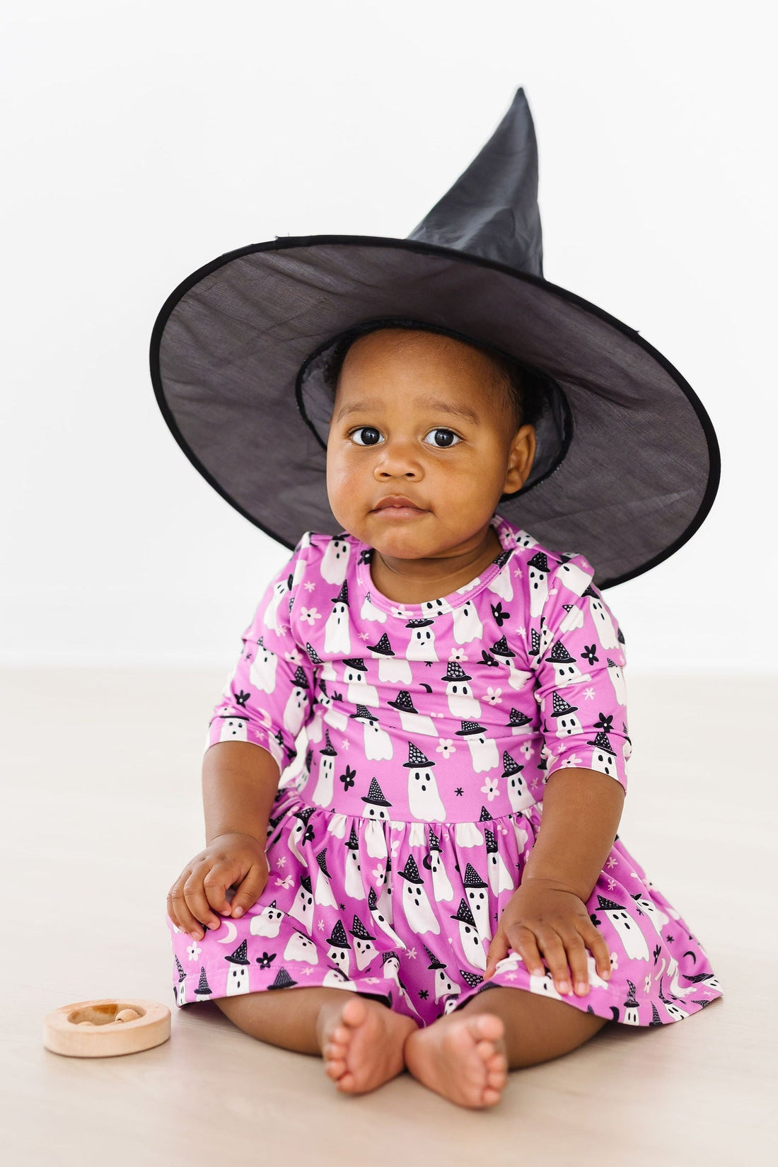 Witches Boo Baby Twirl Bodysuit in Pink Ghost Print - Image 2