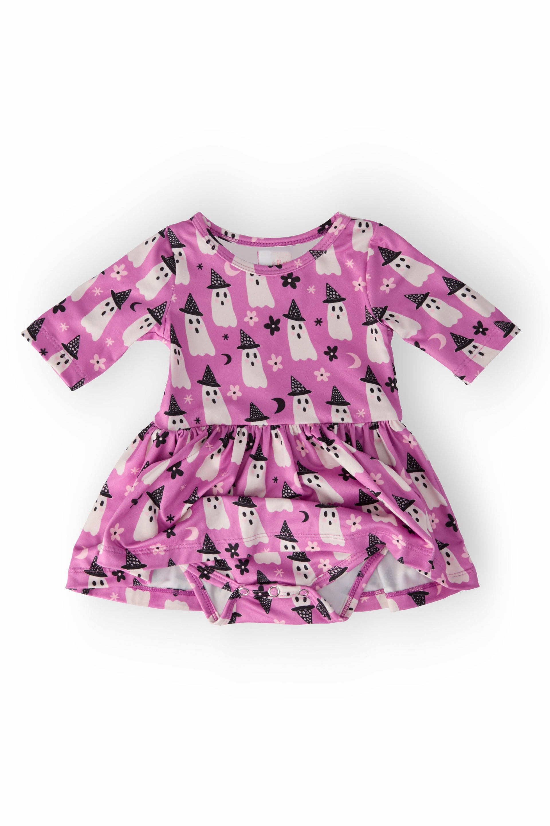 Witches Boo Baby Twirl Bodysuit in Pink Ghost Print - Image 3