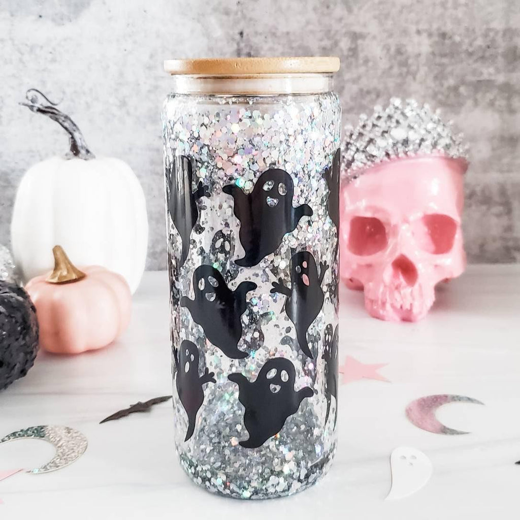 Witches Brew Halloween Snowglobe Glitter Iced Coffee Cup