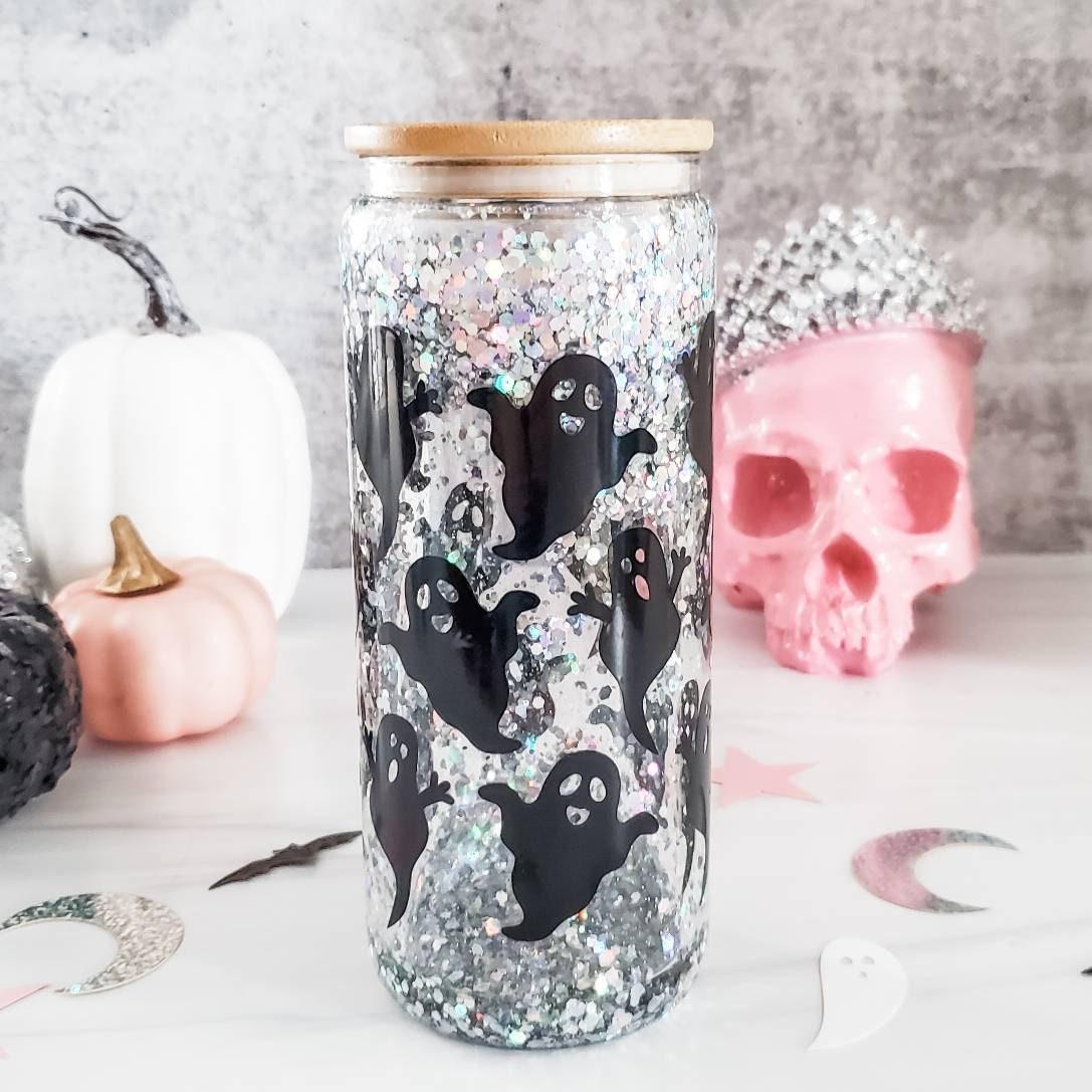 Witches Brew Halloween Snowglobe Glitter Iced Coffee Cup