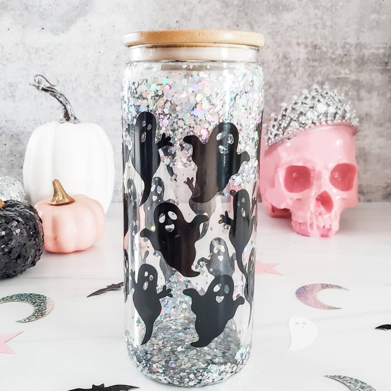 Witches Brew Halloween Snowglobe Glitter Iced Coffee Cup