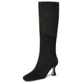 CYNLLIO Knee High Boots for Women Squared Toe Stiletto Tall Black Heel Boots Long Suede Boots Wide Calf Warm Winter Boots