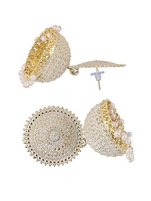 White Meenakari Jhumkas with Gold-Polish for Little Girls