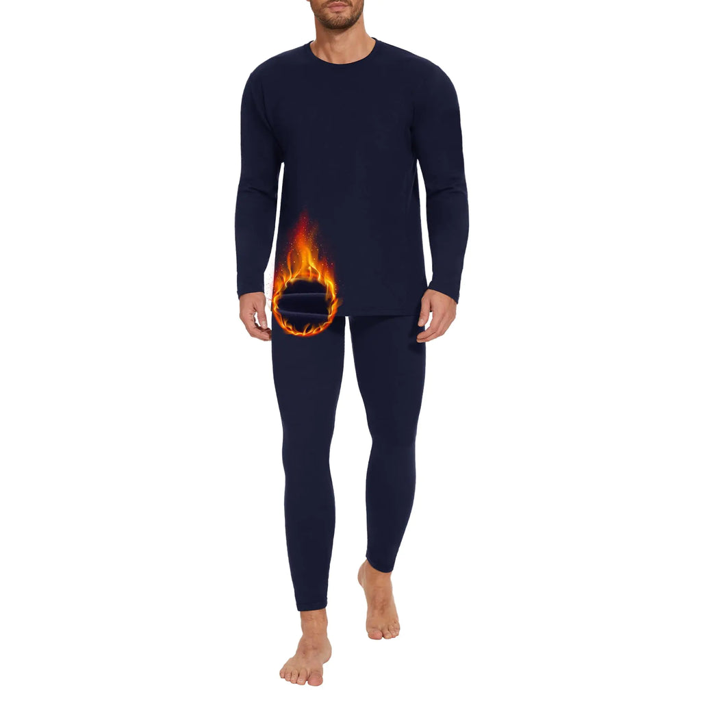 OBFUN Thermal Underwear for Men Long Johns Set - Fleece Lined Base Layer for Cold Weather Winter Clothes Navy Large