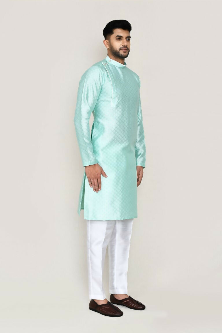 Green Jacquard Silk Kurta with Straight Fit Pants Set