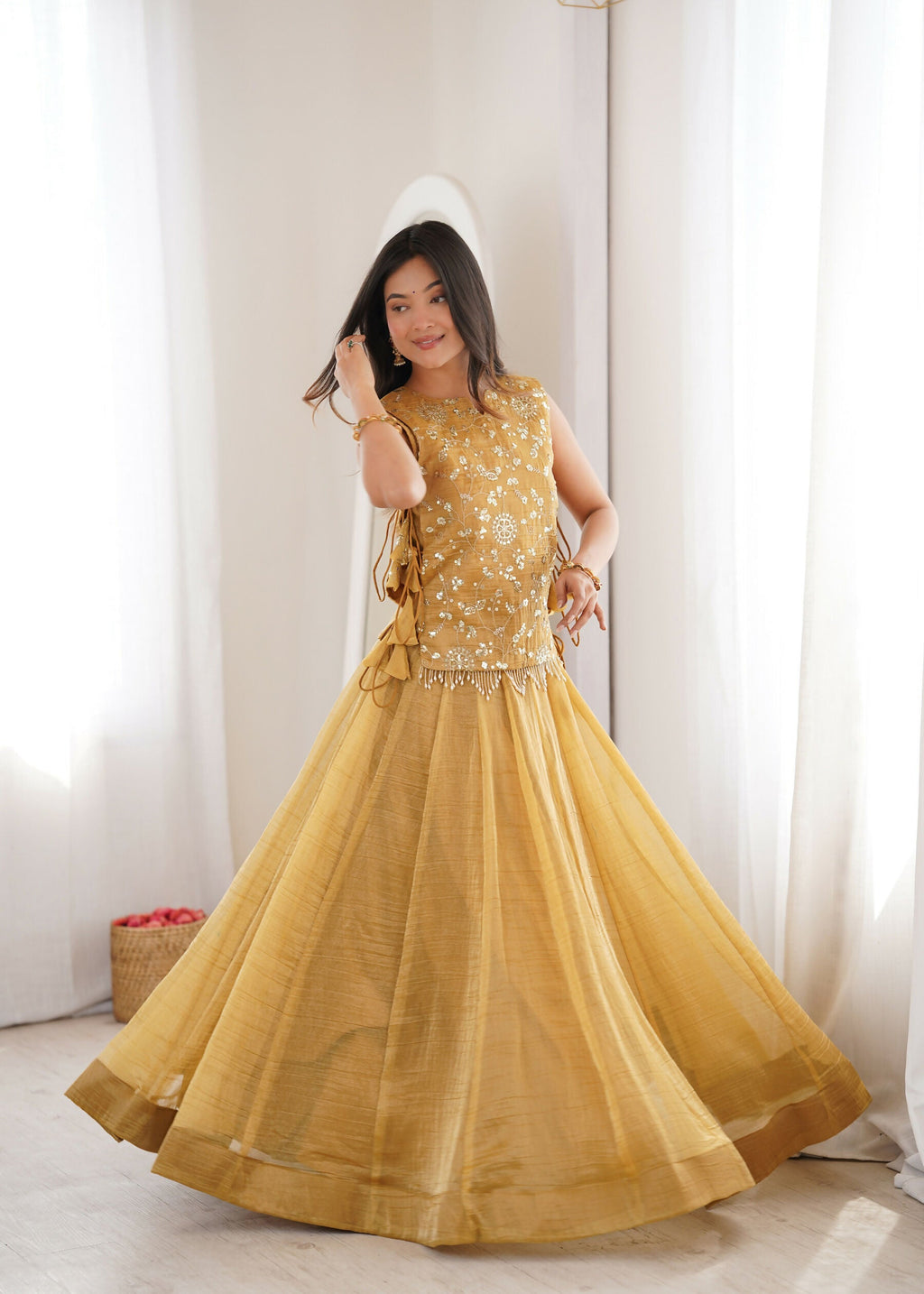 Yellow Salsa Crush Lehenga Choli with Matching Koti