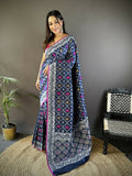 Royal Blue Lichi Soft Silk Banarasi Saree with traditional Jacquard woven patterns