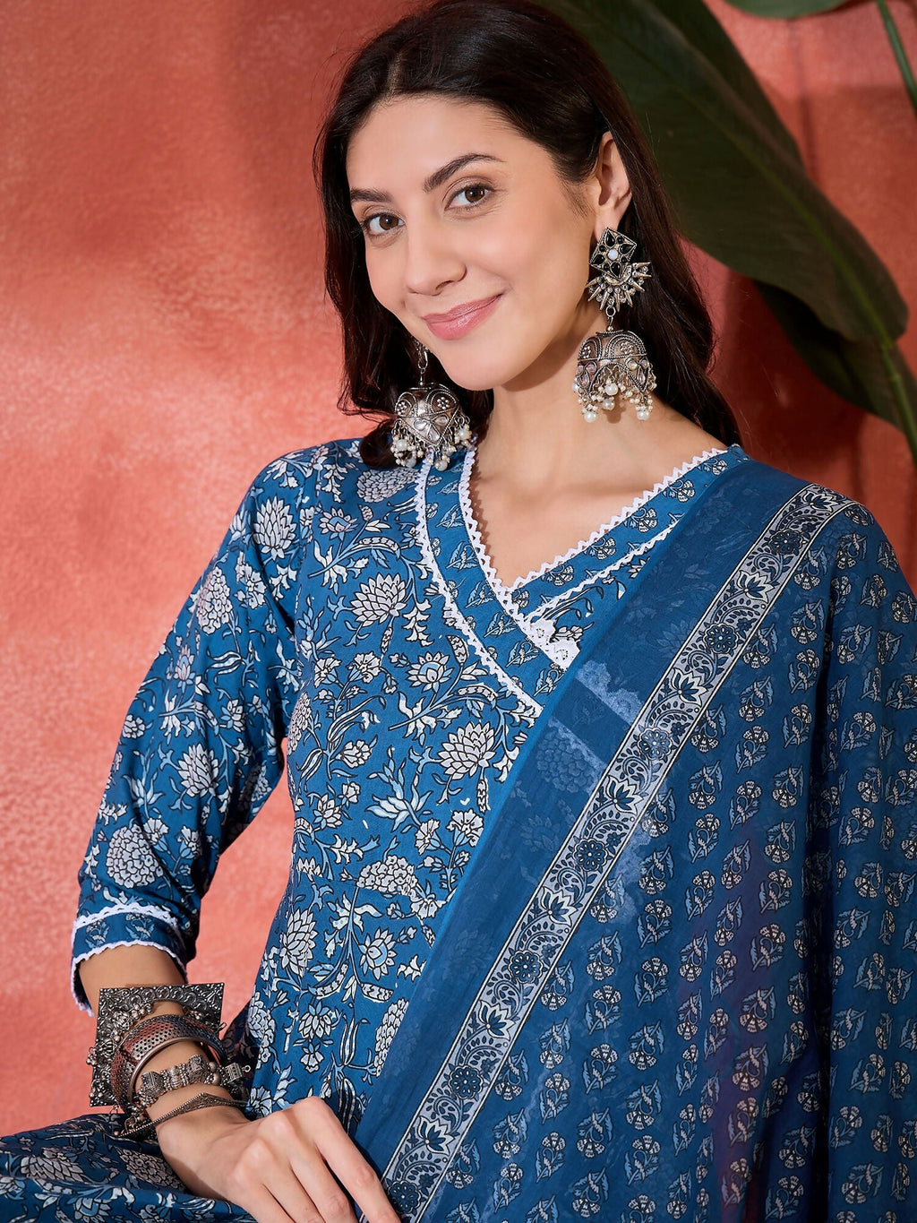 Women's Printed Blue Pure Cotton Kurta Set