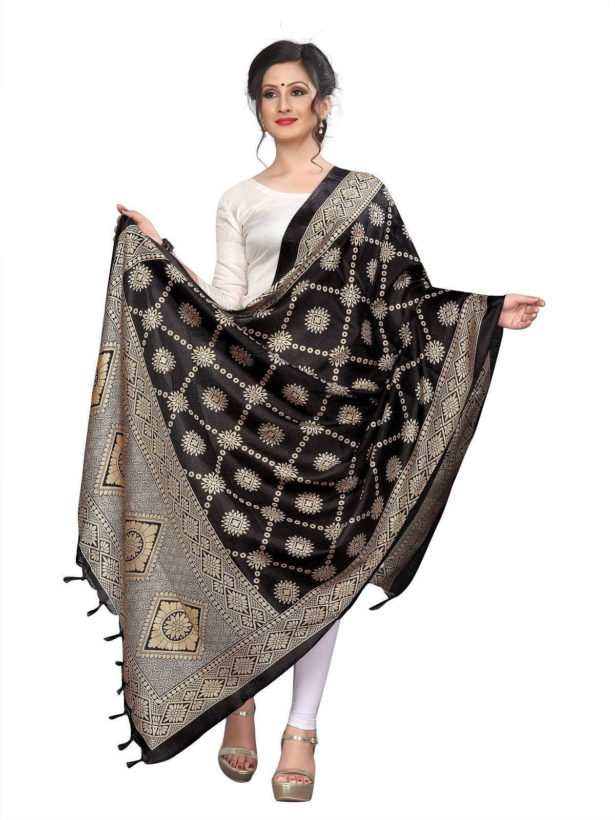 Black Printed Khadi Bhagalpuri Dupatta - Elegant Ethnic Accessory
