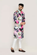 Joban Fashion Printed Colored Satin Silk Fabric Kurta With Straight Fit Pant