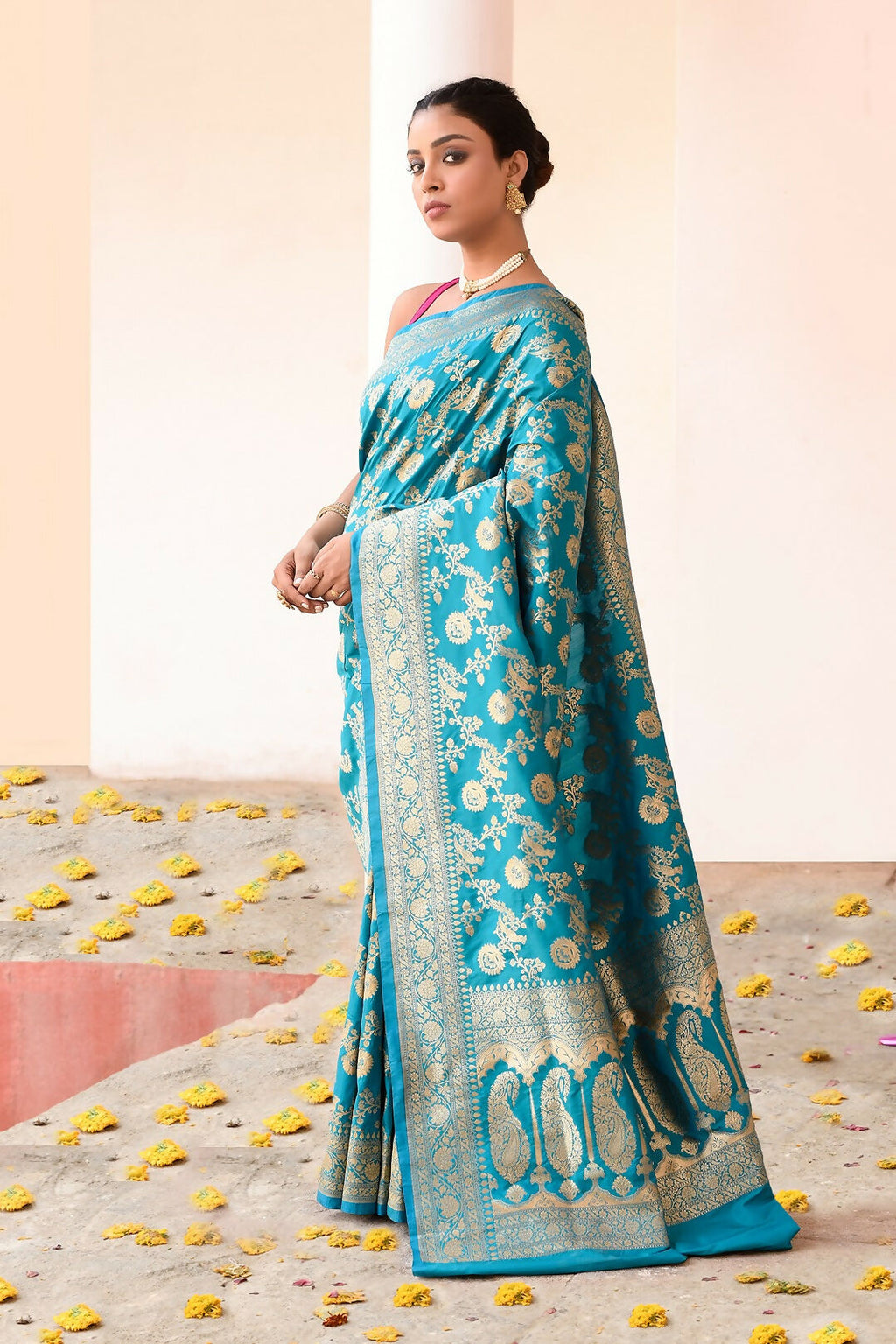 Aqua Soft Silk Handloom Banarasi Saree