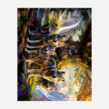 Decorative beach blanket featuring a pack of wolves in a detailed forest landscape.
