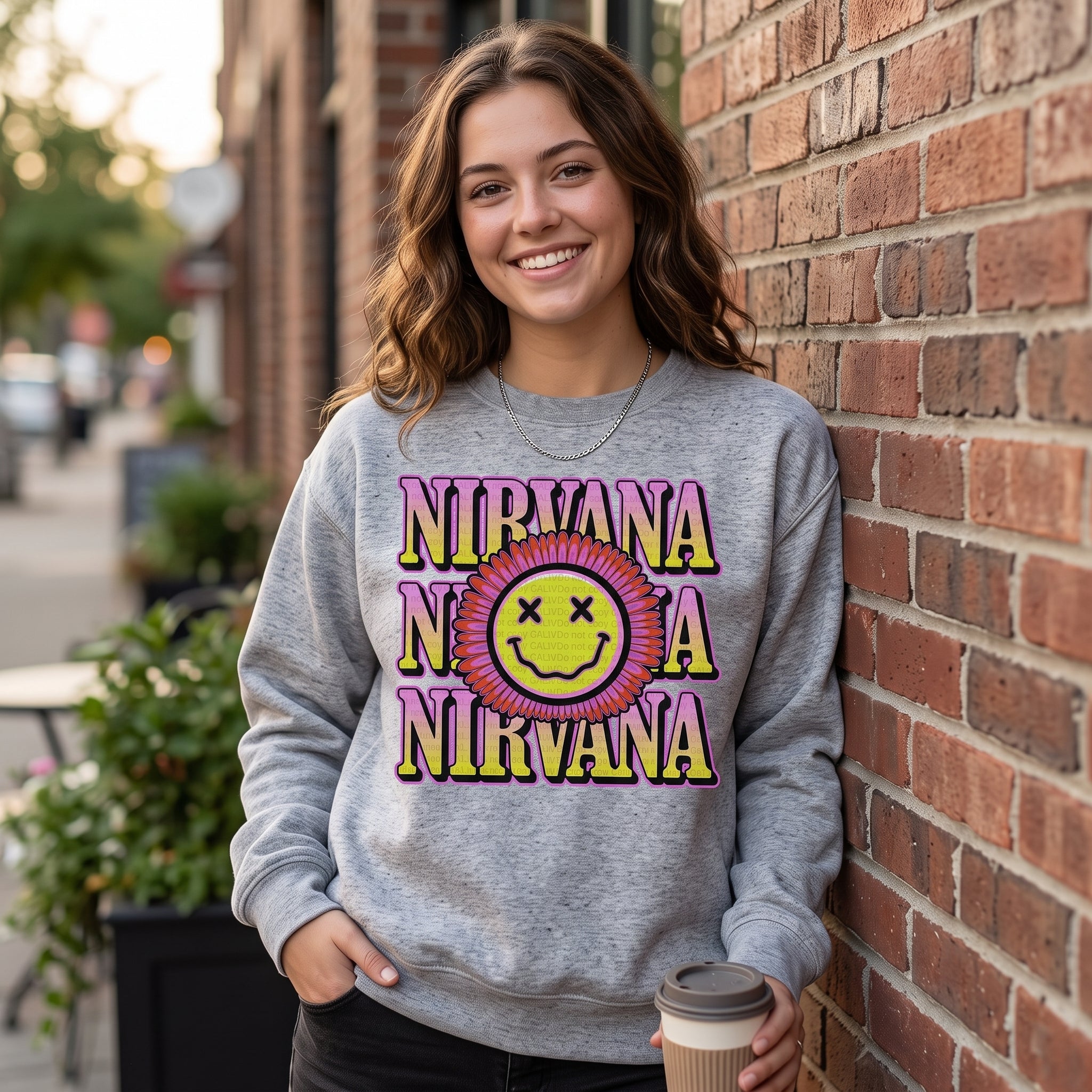Nirvana Flower Smiley Face Tee or Sweatshirt