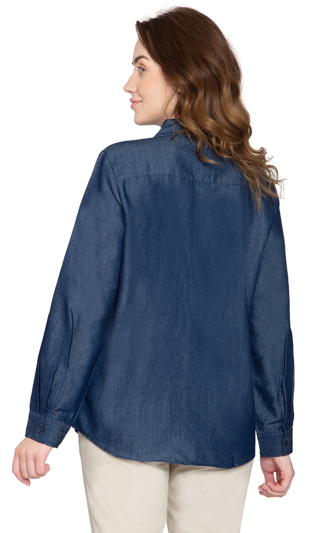Women's Long Sleeve Denim Button Down Shirt with Front Pocket