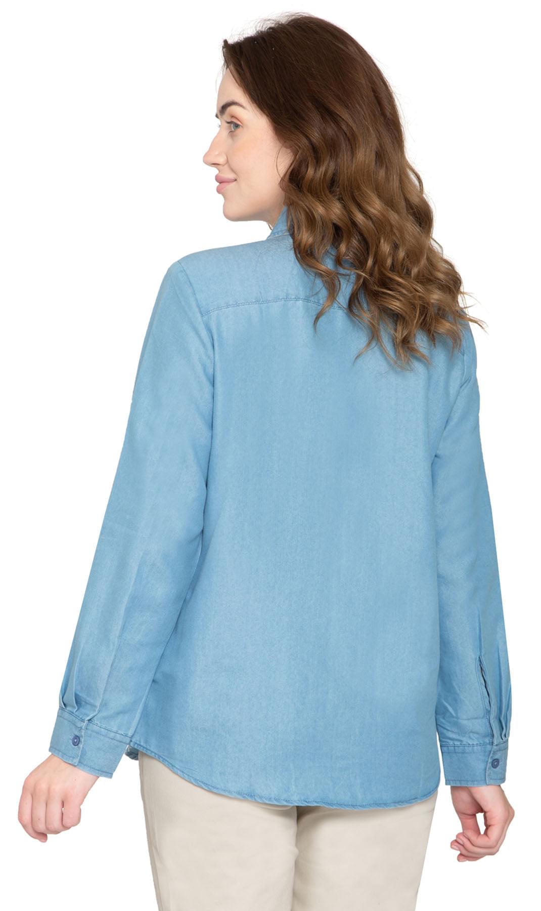 Women's Long Sleeve Denim Button Down Shirt with Front Pocket