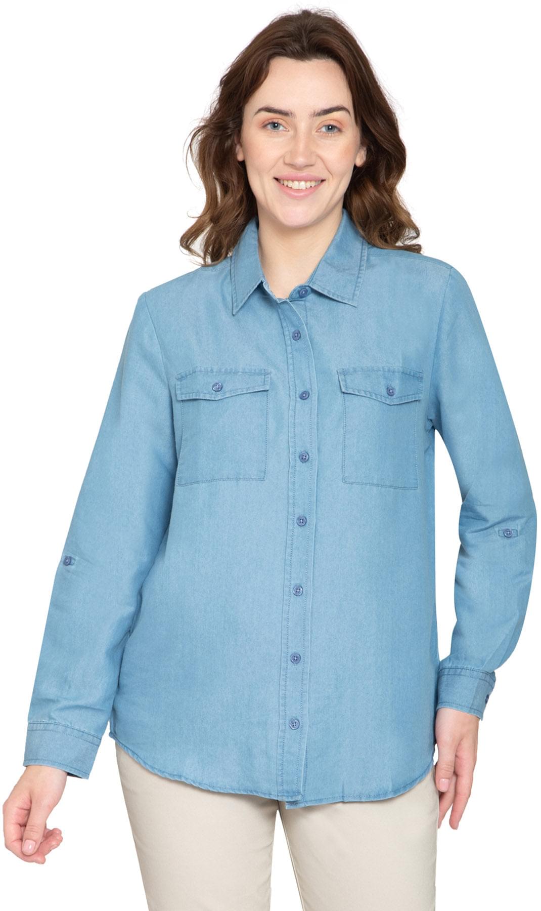 Women's Long Sleeve Denim Button Down Shirt with Front Pocket