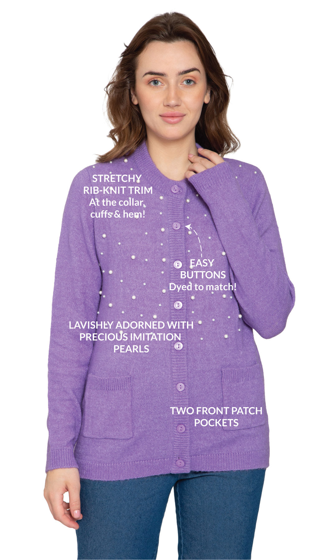 Women's Faux Pearl Button Cardigan Soft Cashmere-Like Knit Top