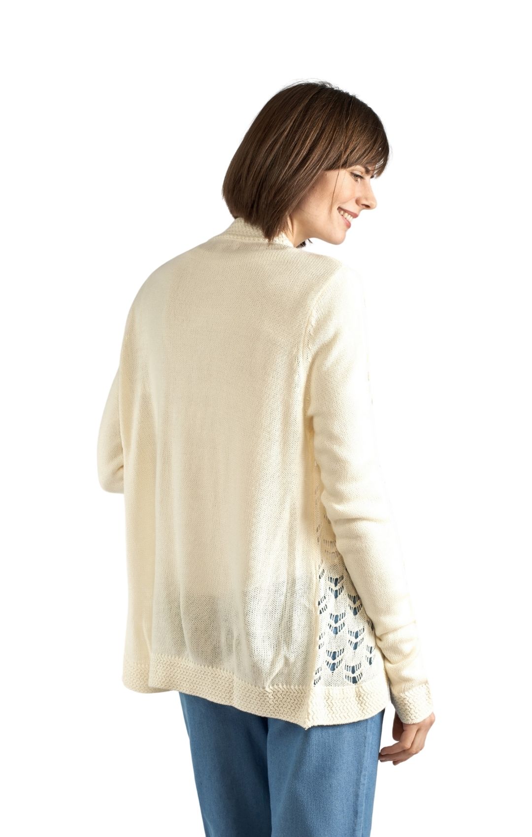 Women's Open Front Pointelle Shrug Curved Hem Knit Cardigan