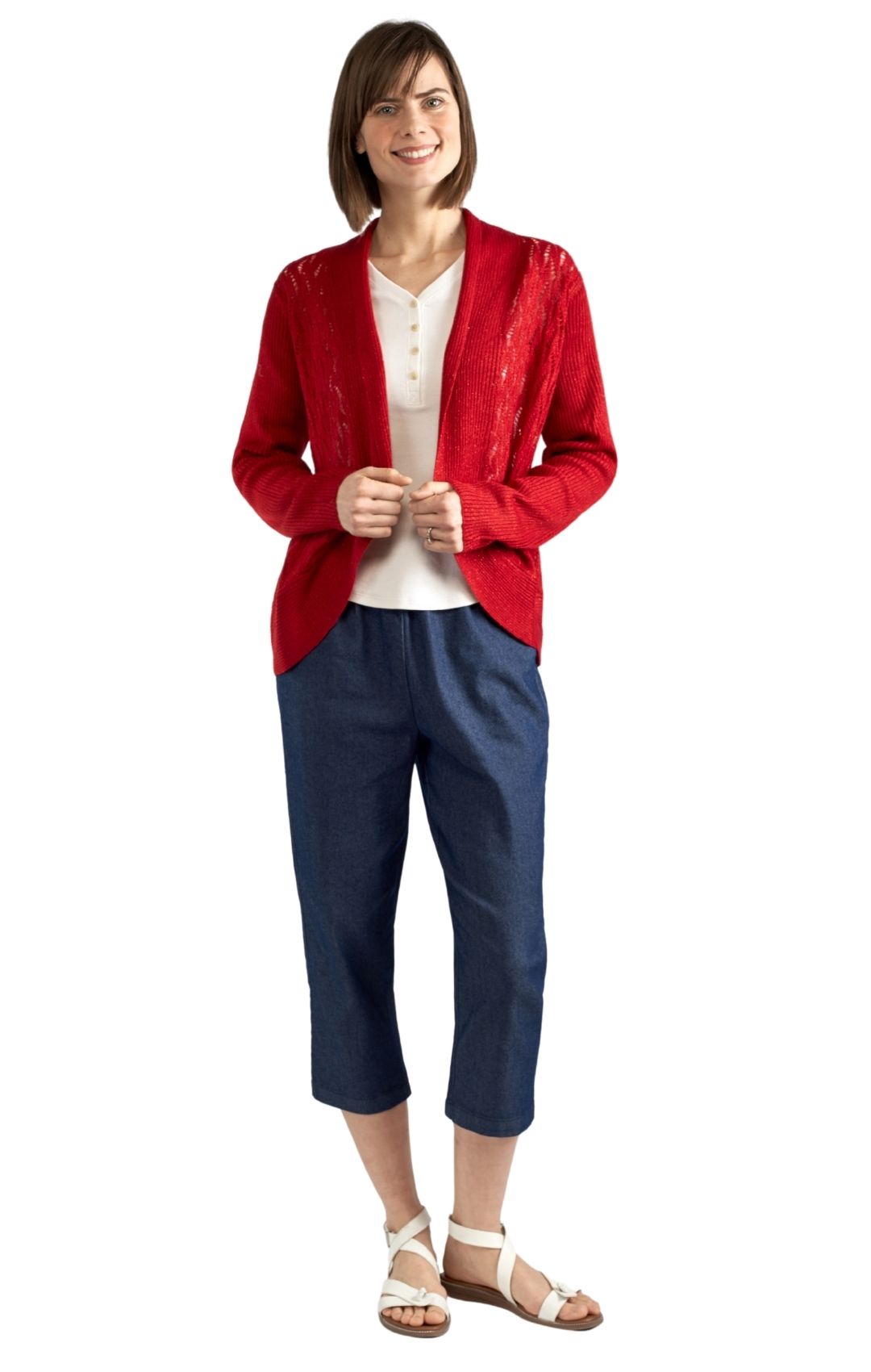 Women's Open Front Metallic Glitter Shrug in Blue or Red