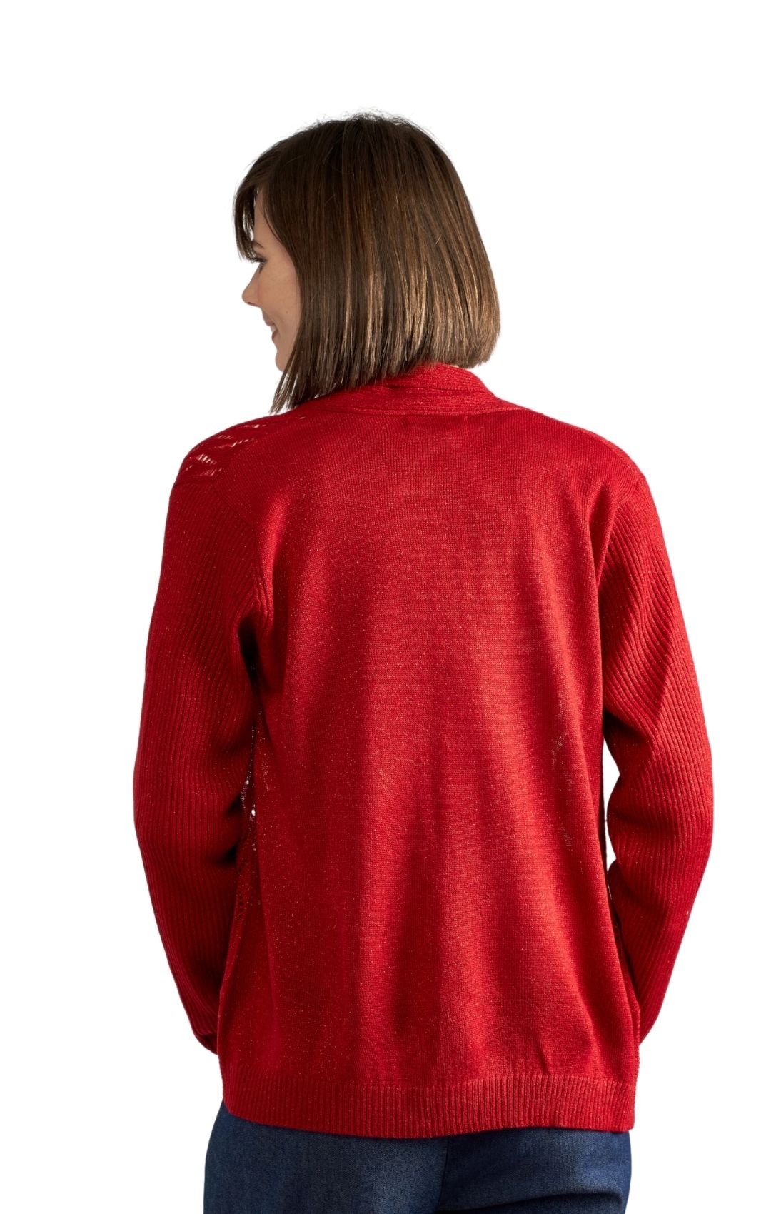 Women's Open Front Metallic Glitter Shrug in Blue or Red