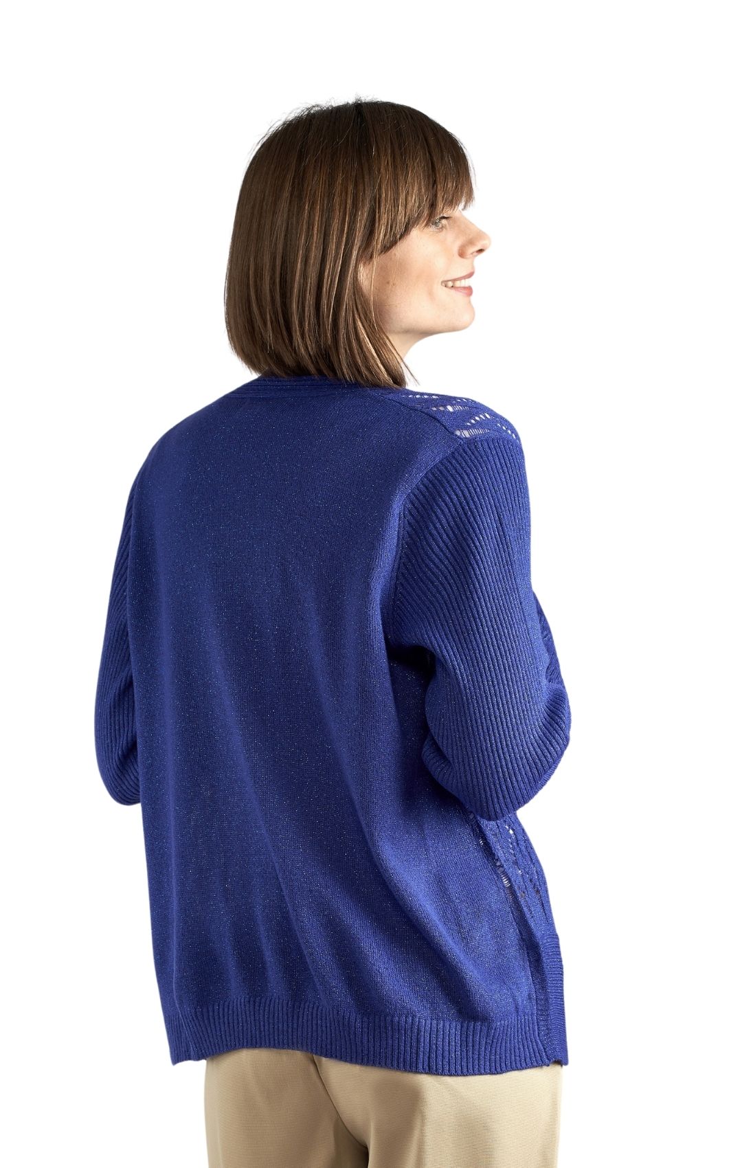 Women's Open Front Metallic Glitter Shrug in Blue or Red