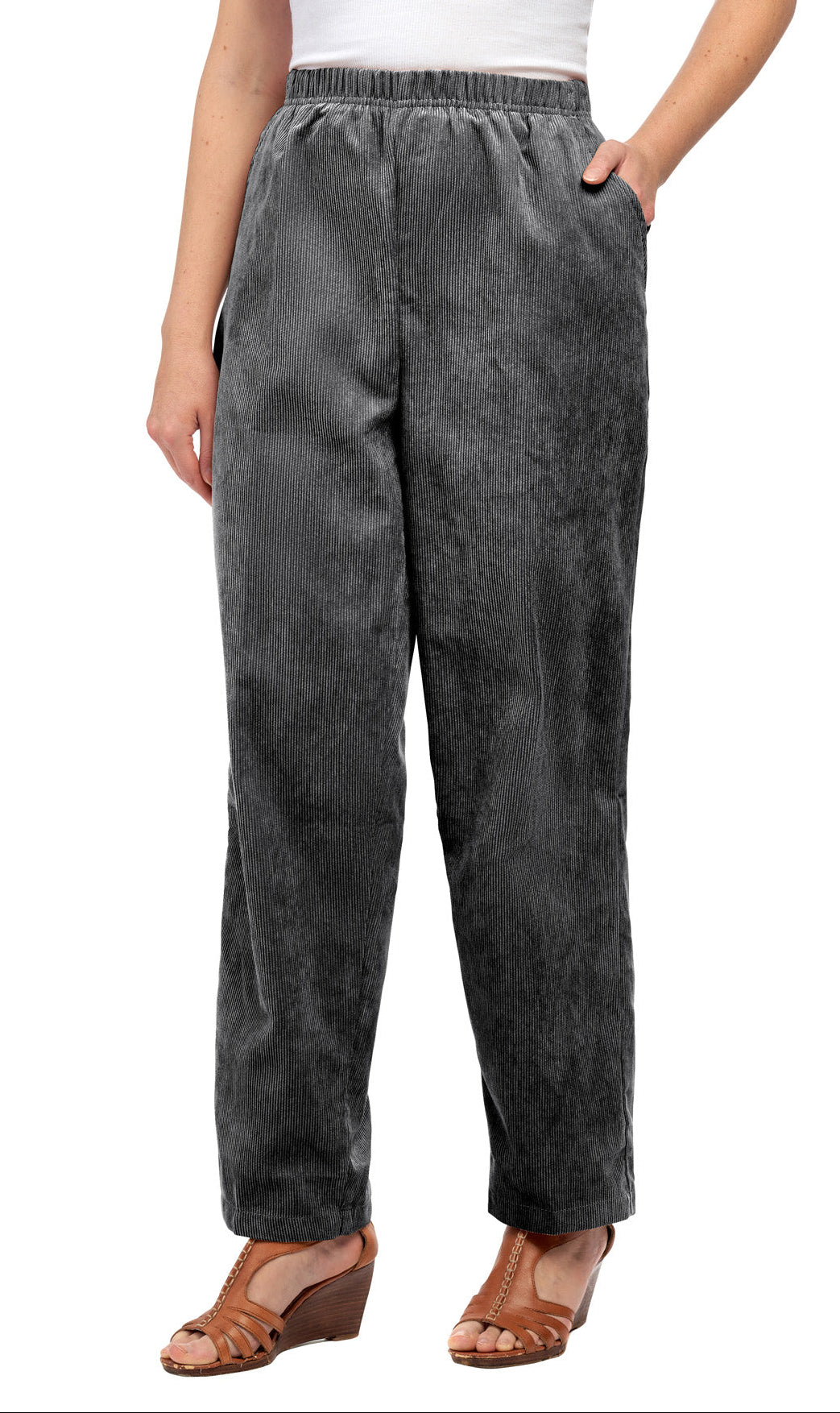 Women's Fine Wale Corduroy Pull-On Pants with Covered Elastic