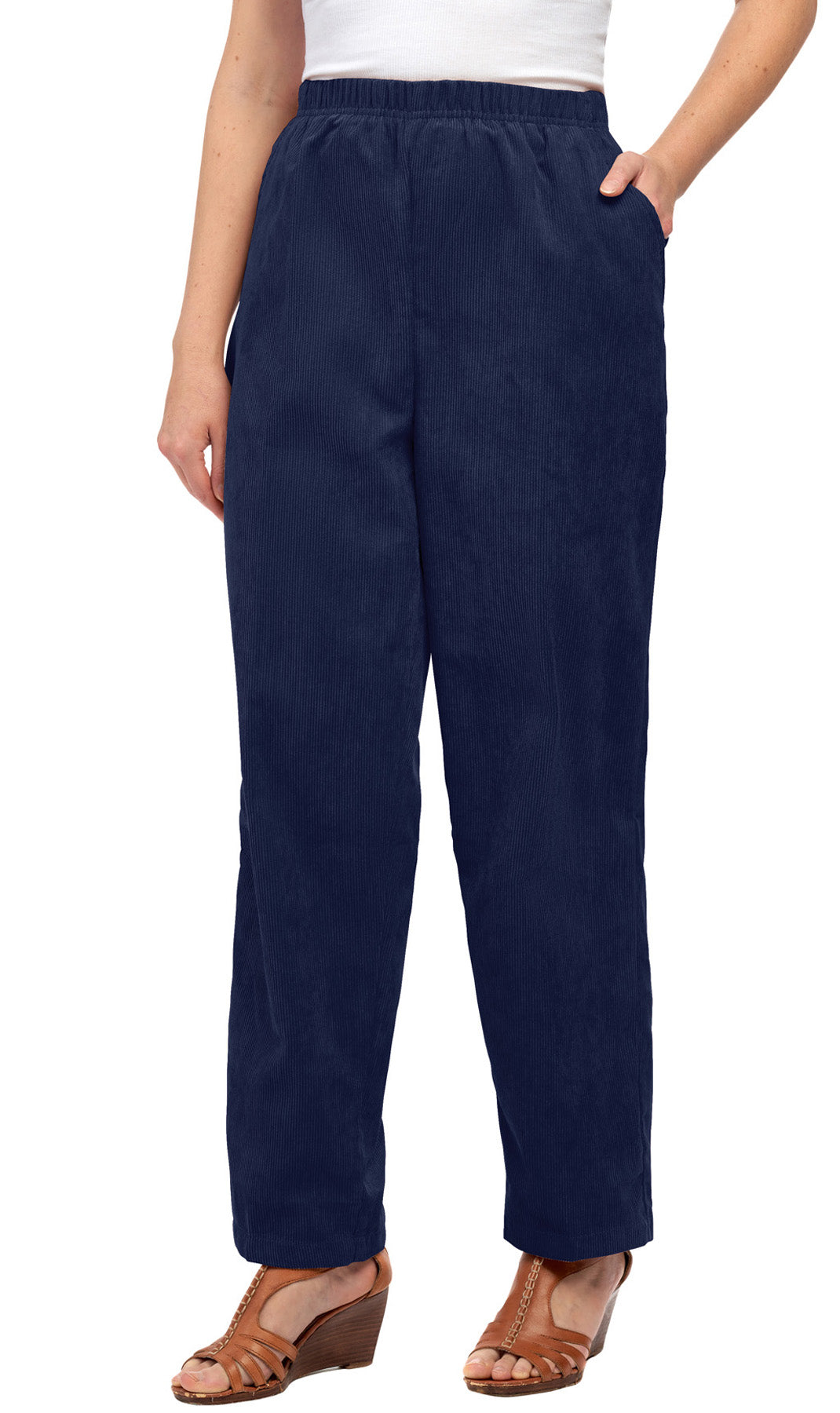 Women's Fine Wale Corduroy Pull-On Pants with Covered Elastic