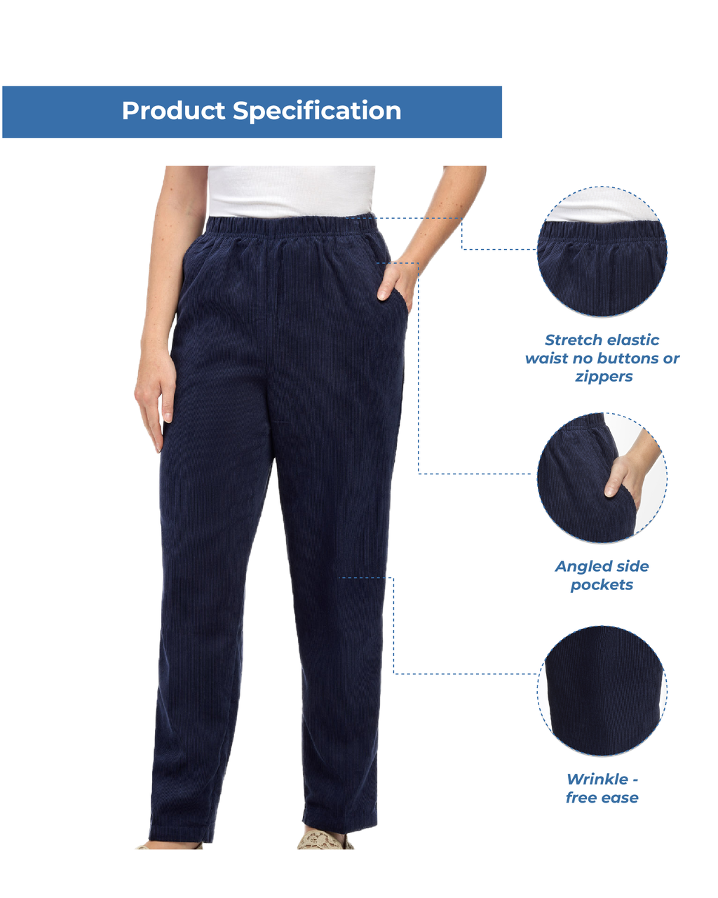 Women's Fine Wale Corduroy Pull-On Pants with Covered Elastic