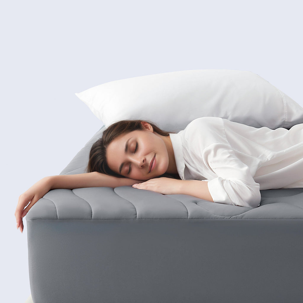 Cooling Mattress Topper in Grey Soft Nylon Spandex Knit - Image 3
