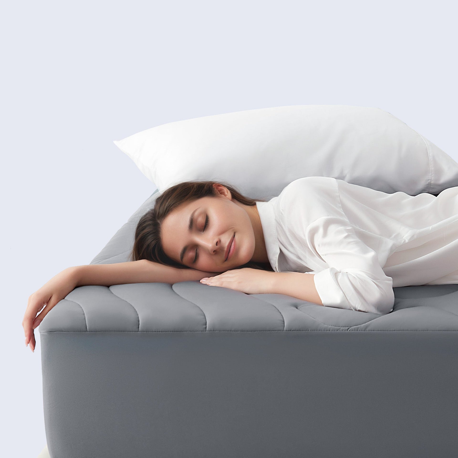 Cooling Mattress Topper in Grey Soft Nylon Spandex Knit - Image 3