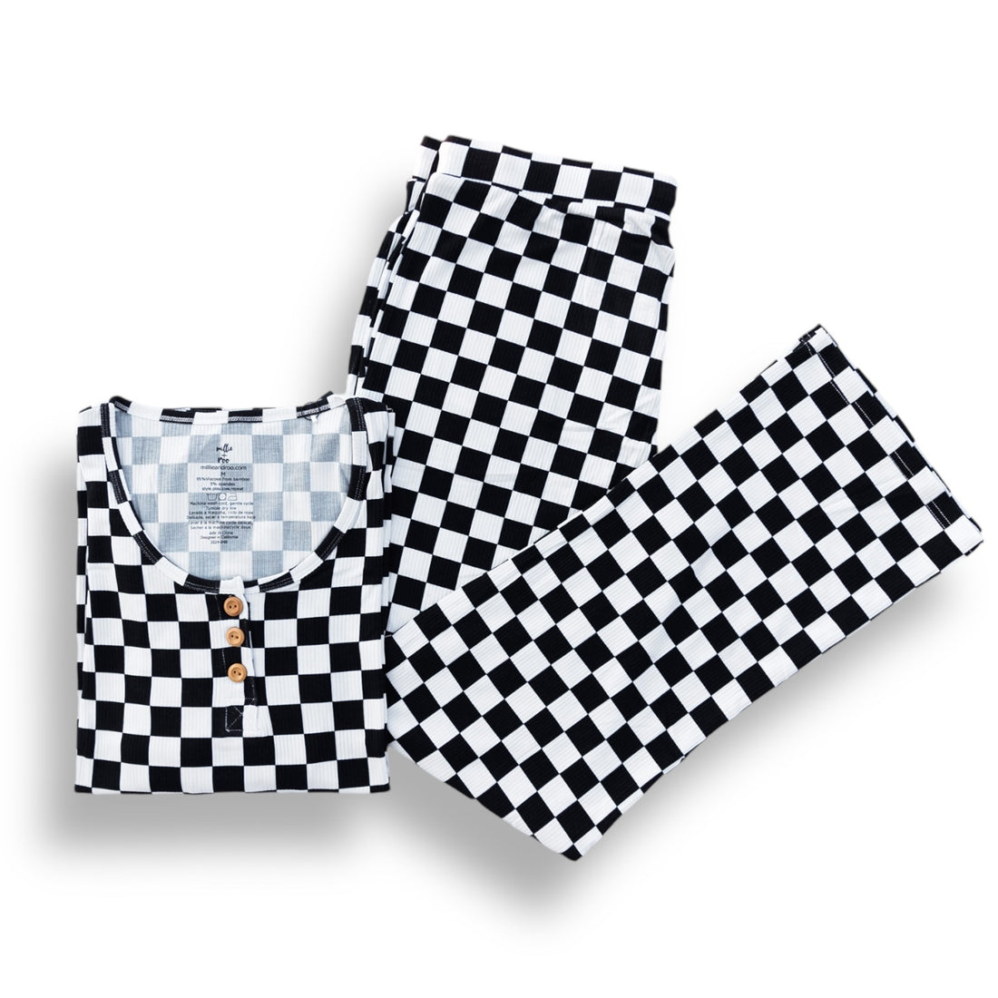 Women's Black and White Checkerboard Ribbed Pajama Set