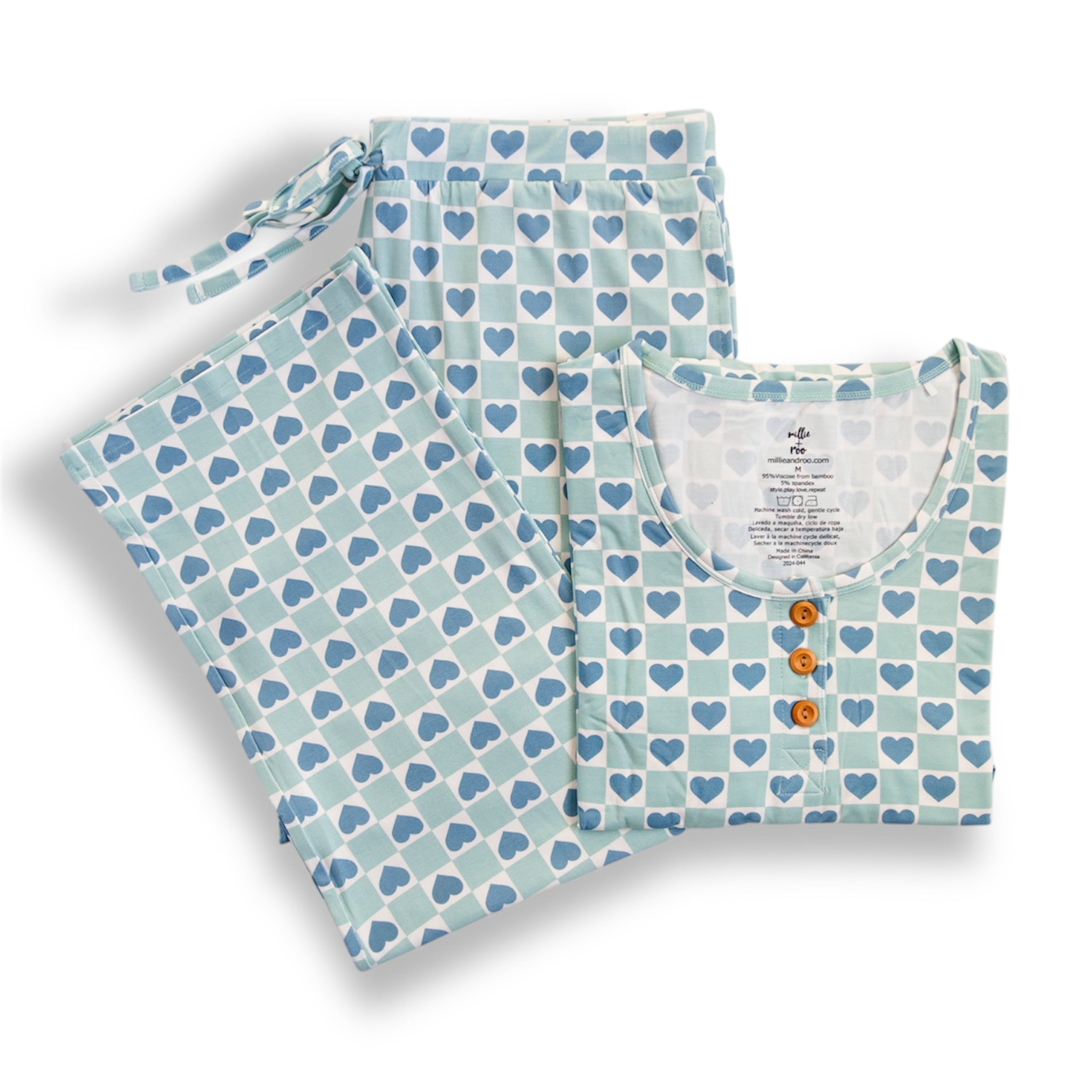 Women's Blue Hearts Pajama Set in Soft Bamboo Viscose - Image 4